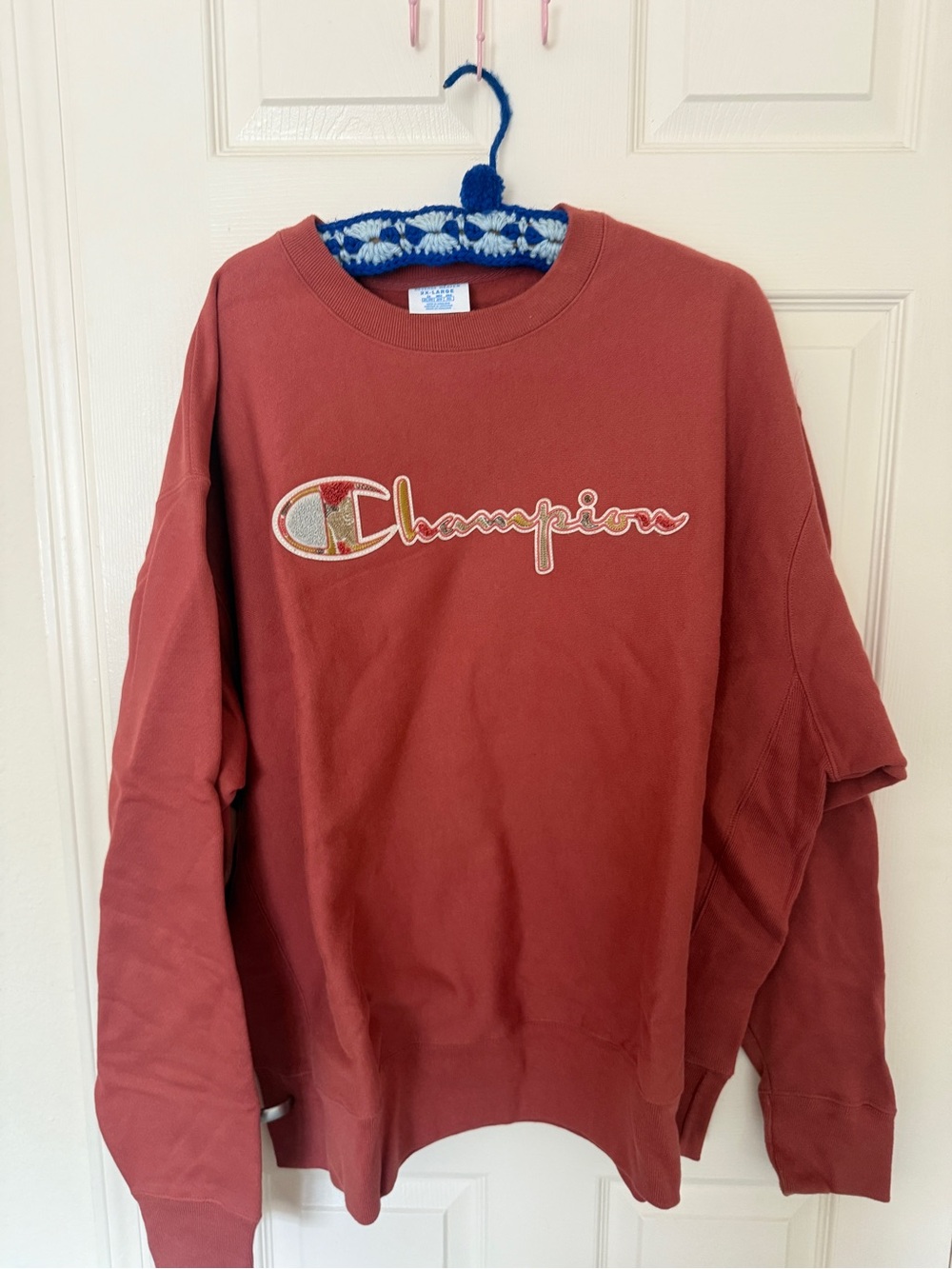Champion Men's Crewneck Sweater - Rust Red with Gold Accent
